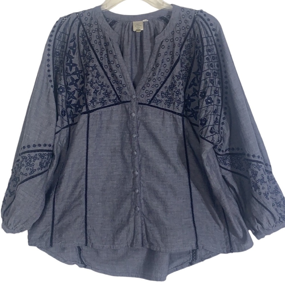 Anthropologie Blue Embroidered Blouse - Picture 2 of 12